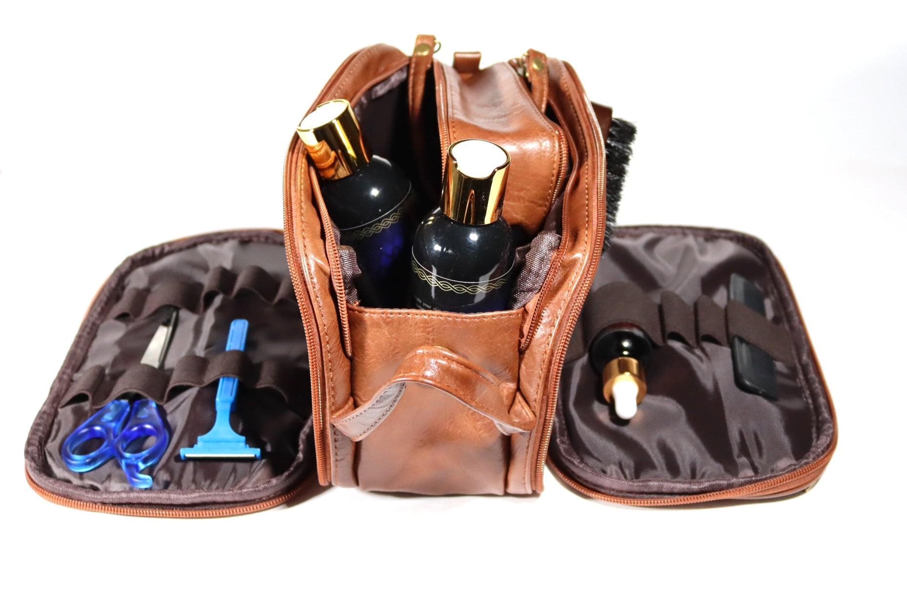 Large Men’s Leather Toiletry Bag For Men&gt;s Grooming Essentials Cognac Blac
